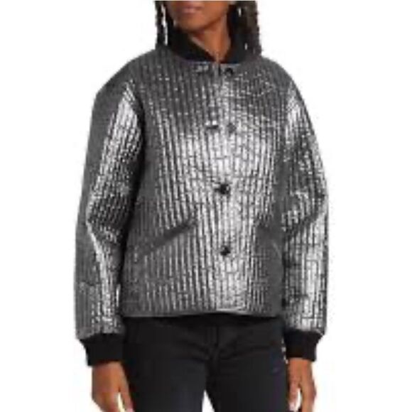 The Great.  The Metallic Bomber Jacket in Gunmetal, Great Size 2/ US Medium - Picture 1 of 14